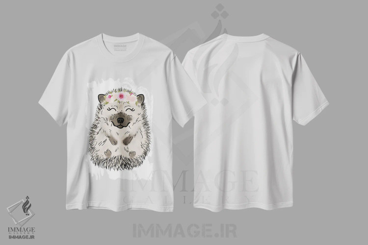 تیشرت سفید طرح دار جوجه تیغی با تاج گل، دکور معاصر اثر کیتی برایانت | فروشگاه ایماژ