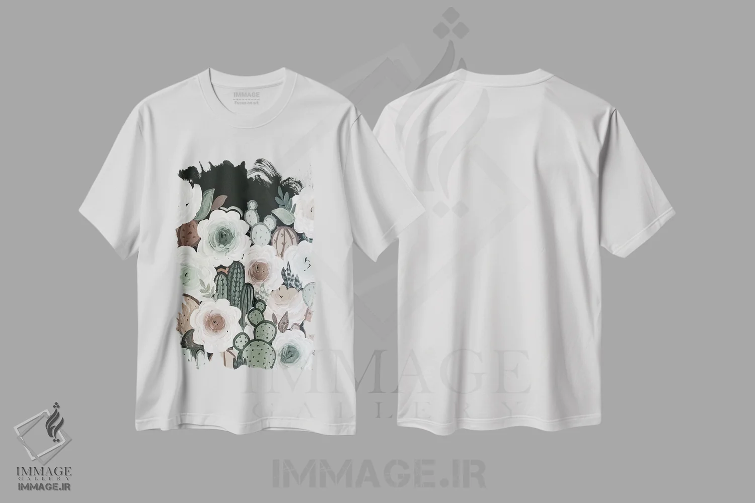 تیشرت سفید طرح دار گل های کاکتوس ملایم، تزئینی اثر کیتی برایانت | immage.ir