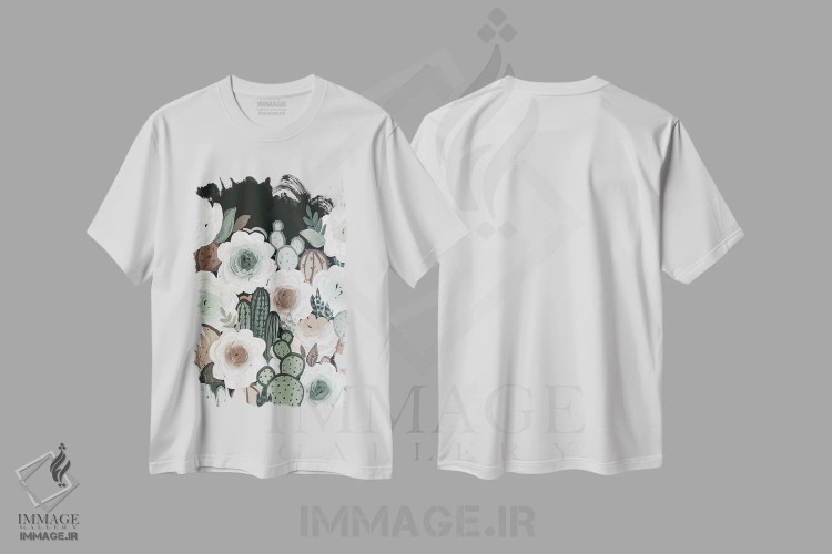 تیشرت سفید طرح دار گل های کاکتوس ملایم، تزئینی اثر کیتی برایانت | immage.ir