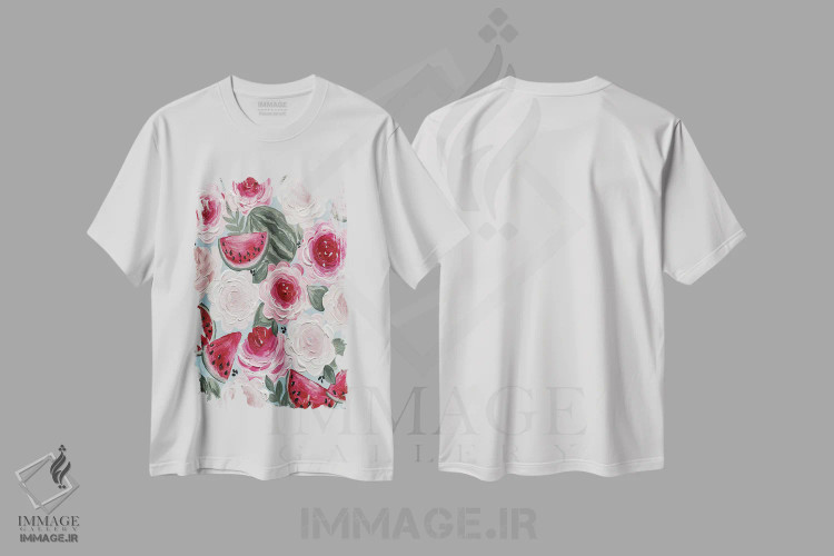 تیشرت سفید طرح دار گل های هندوانه، تزئینی اثر کیتی برایانت | immage.ir