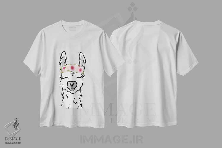 تیشرت سفید طرح دار لاما با تاج گل، دکور معاصر اثر کیتی برایانت | immage.ir