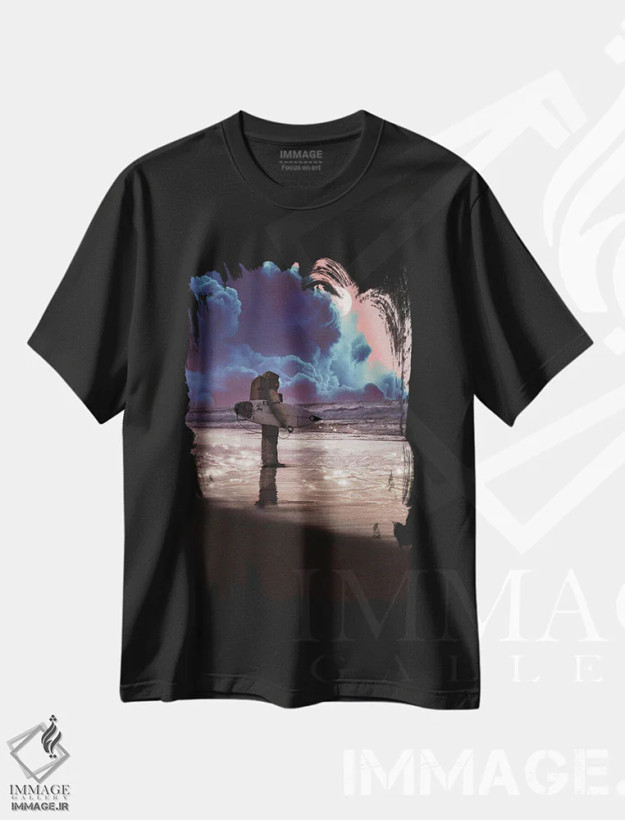 تیشرت مشکی طرح دار عادی جدید، دکور ساحلی اثر کارن کانتوک | فروشگاه ایماژ