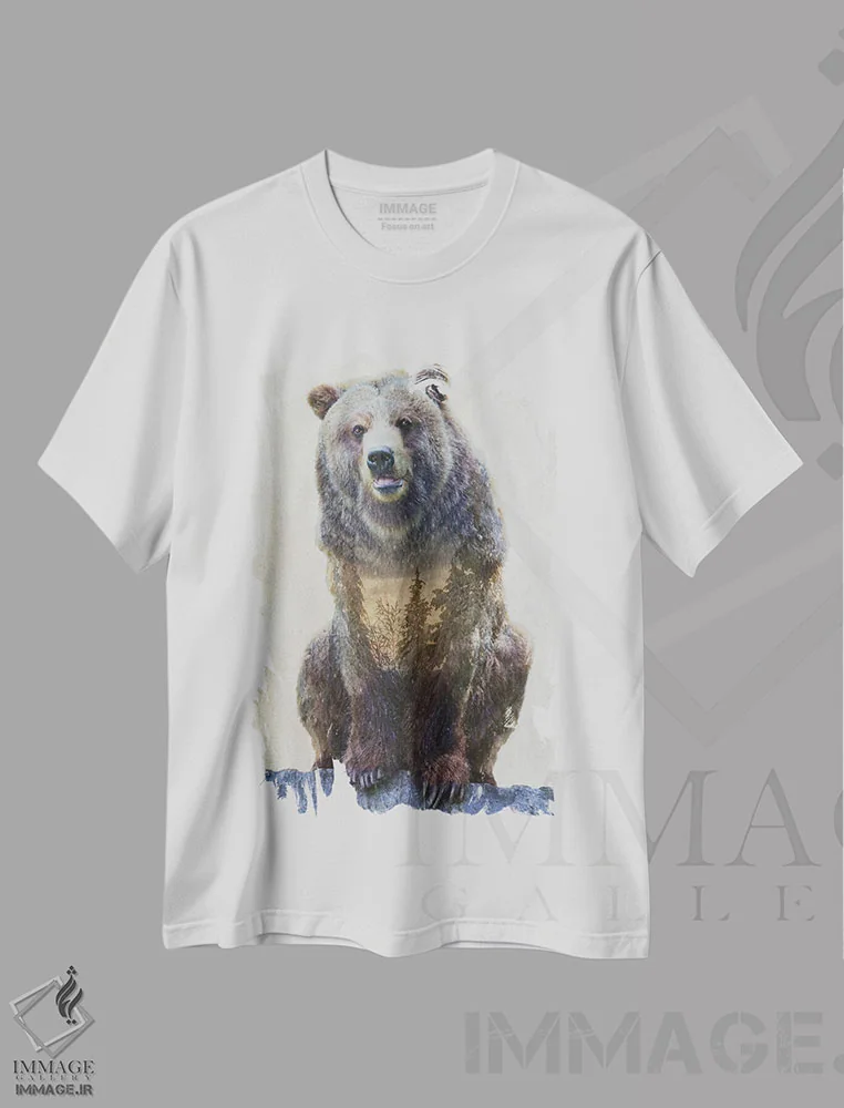 تیشرت سفید طرح دار خرس گریزلی، دکور کلبه و لژ اثر کیم کورینگا | immage.ir