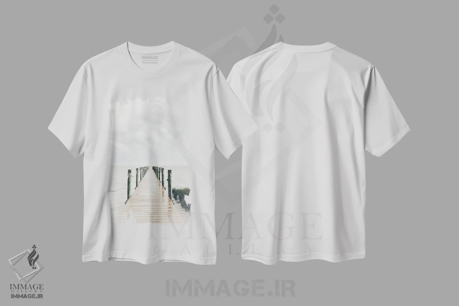 تیشرت سفید طرح دار اسکله بی انتها، دکور معاصر اثر کیم کورینگا | فروشگاه ایماژ