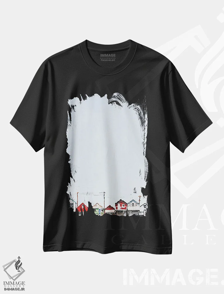 تیشرت مشکی طرح دار پشت بام ها، هنر دیجیتال اثر کیم کورینگا | فروشگاه ایماژ