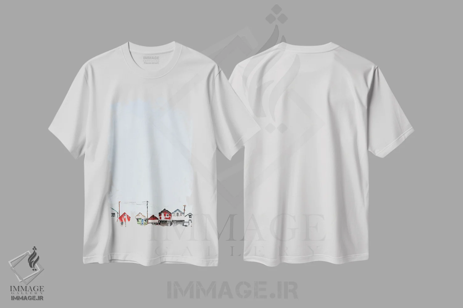 تیشرت سفید طرح دار پشت بام ها، هنر دیجیتال اثر کیم کورینگا | immage.ir