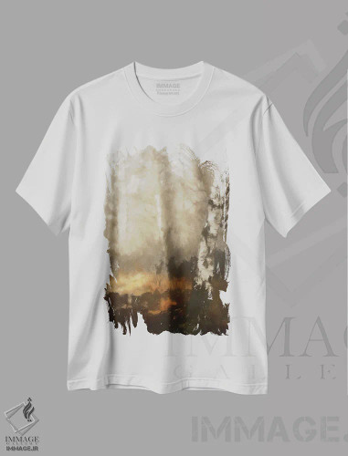 تیشرت سفید طرح دار درخت توس، دکور کلبه و لژ اثر کیم کورینگا | فروشگاه ایماژ