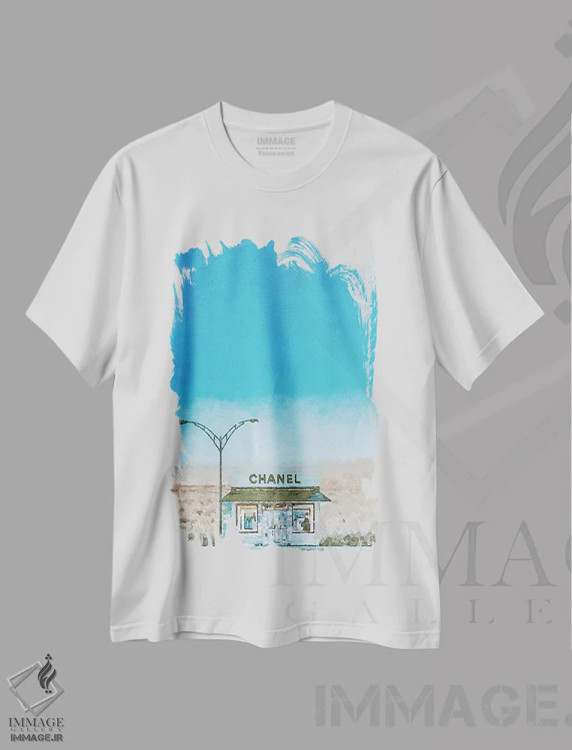 تیشرت سفید طرح دار فروشگاه شنل، هنر دیجیتال اثر کیم کورینگا | فروشگاه ایماژ