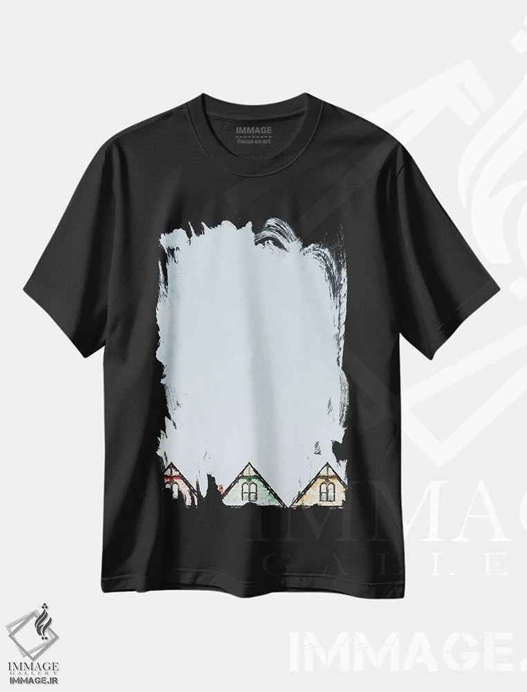 تیشرت مشکی طرح دار سه گانه پشت بام، هنر دیجیتال اثر کیم کورینگا | فروشگاه ایماژ
