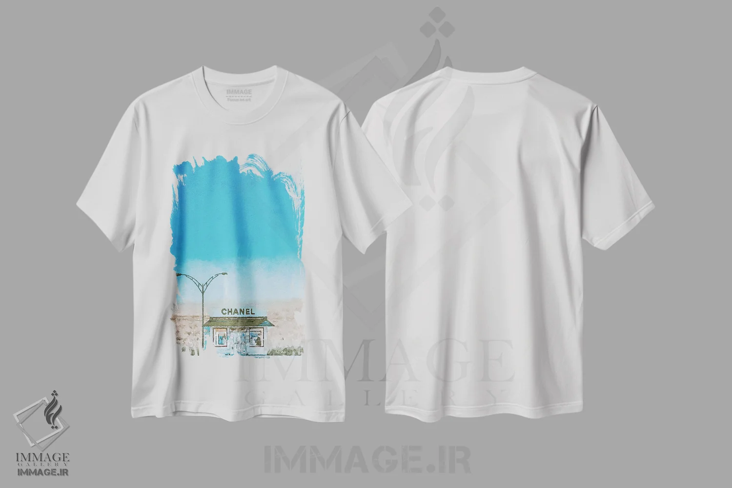 تیشرت سفید طرح دار فروشگاه شنل، هنر دیجیتال اثر کیم کورینگا | فروشگاه ایماژ