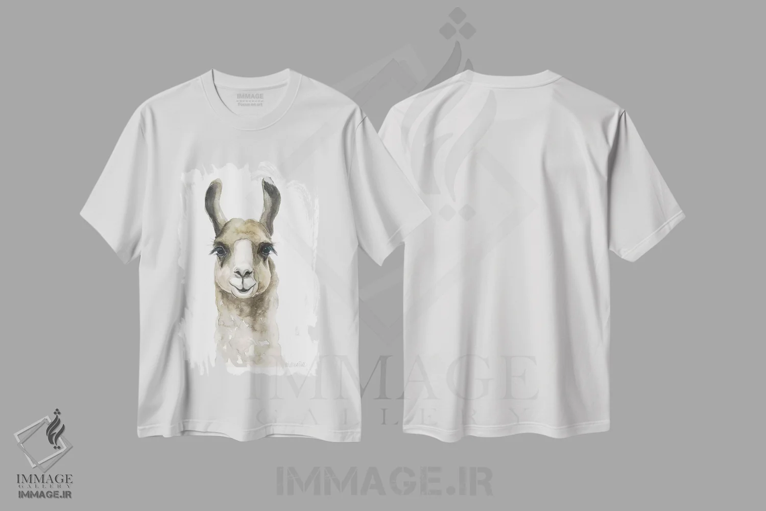 تیشرت سفید طرح دار لامای قهوه ای، دکور معاصر اثر کیرستن دیل | فروشگاه ایماژ