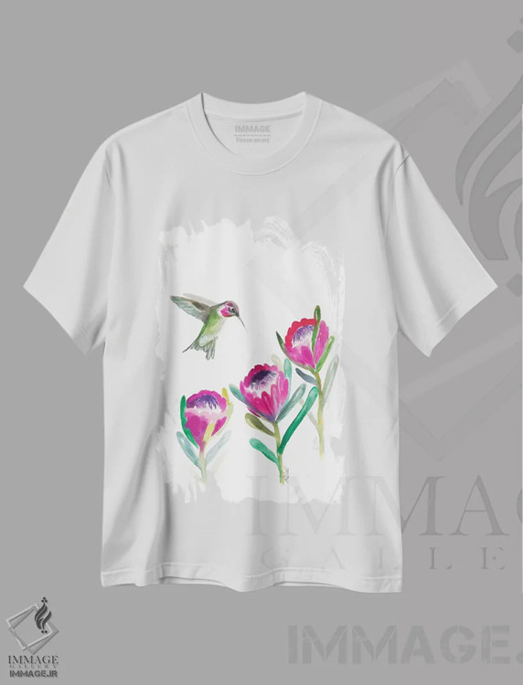 تیشرت سفید طرح دار مرغ مگس خوار گلدار، دکور معاصر اثر کیرستن دیل | immage.ir