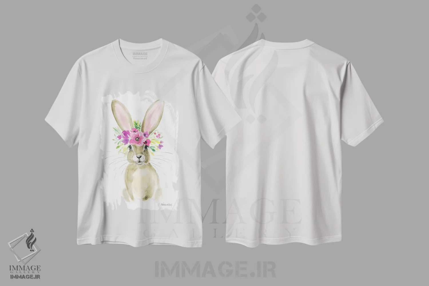 تیشرت سفید طرح دار خرگوش گلدار، دکور معاصر اثر کیرستن دیل | فروشگاه ایماژ