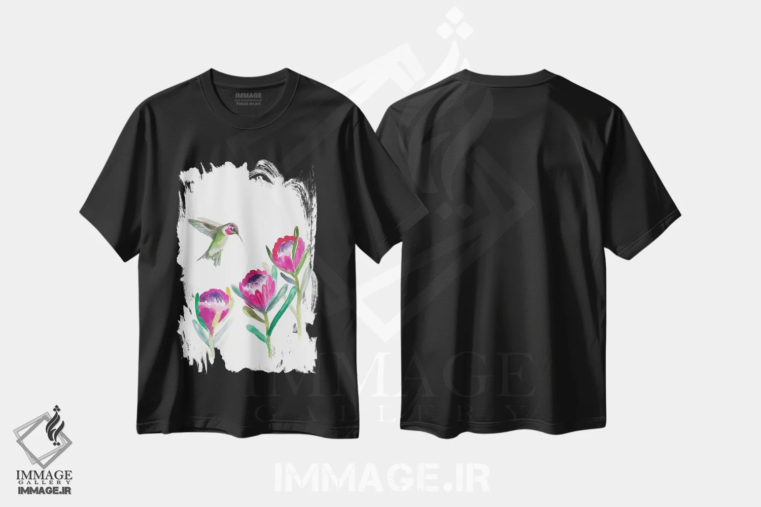 تیشرت مشکی طرح دار مرغ مگس خوار گلدار، دکور معاصر اثر کیرستن دیل | فروشگاه ایماژ