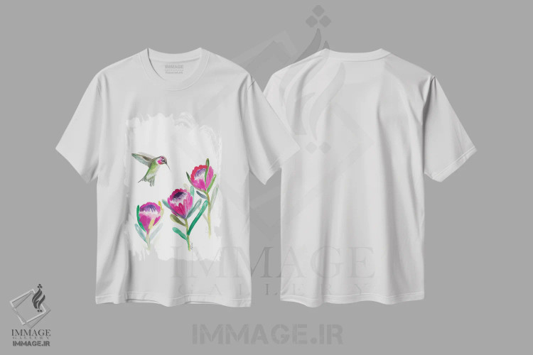 تیشرت سفید طرح دار مرغ مگس خوار گلدار، دکور معاصر اثر کیرستن دیل | immage.ir