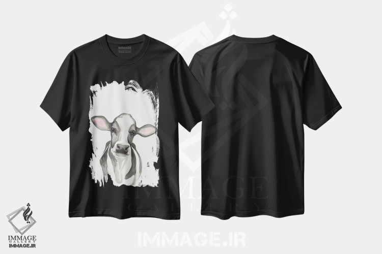 تیشرت مشکی طرح دار گوساله هلشتاین، دکور معاصر اثر کیرستن دیل | فروشگاه ایماژ