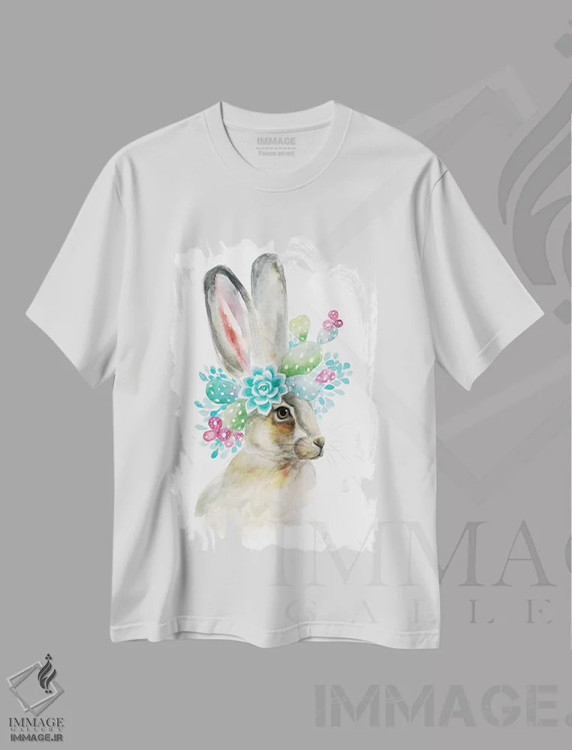 تیشرت سفید طرح دار خرگوش کاکتوسی، دکور معاصر اثر کیرستن دیل | فروشگاه ایماژ