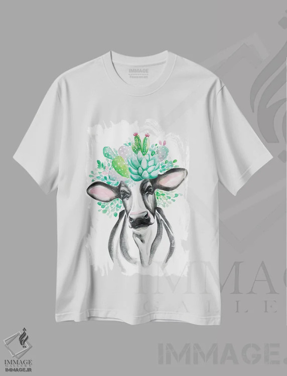 تیشرت سفید طرح دار گاو کاکتوسی، دکور معاصر اثر کیرستن دیل | immage.ir