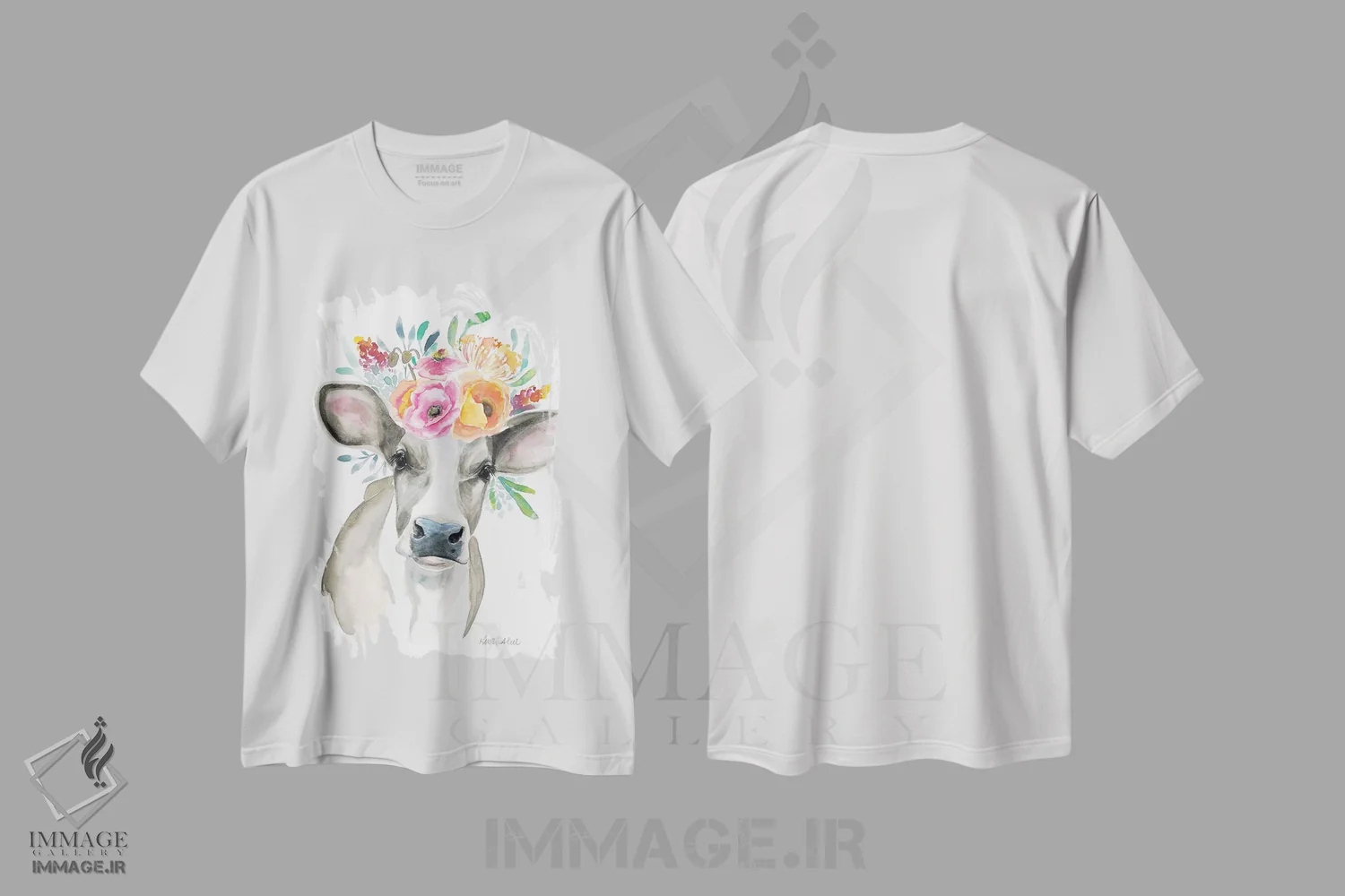 تیشرت سفید طرح دار گاو، دکور معاصر اثر کیرستن دیل | فروشگاه ایماژ