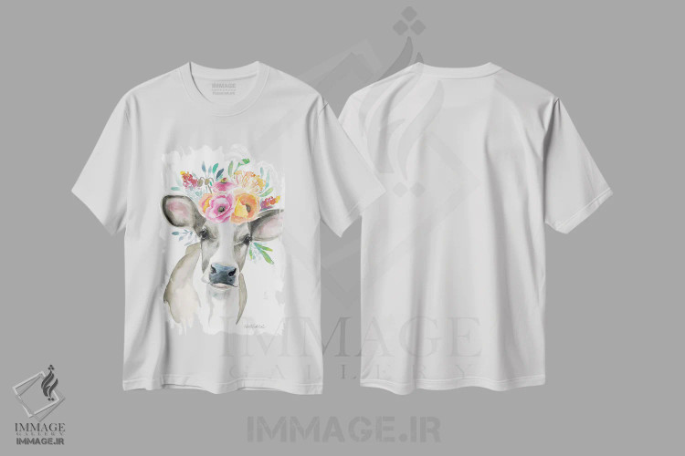 تیشرت سفید طرح دار گاو، دکور معاصر اثر کیرستن دیل | فروشگاه ایماژ