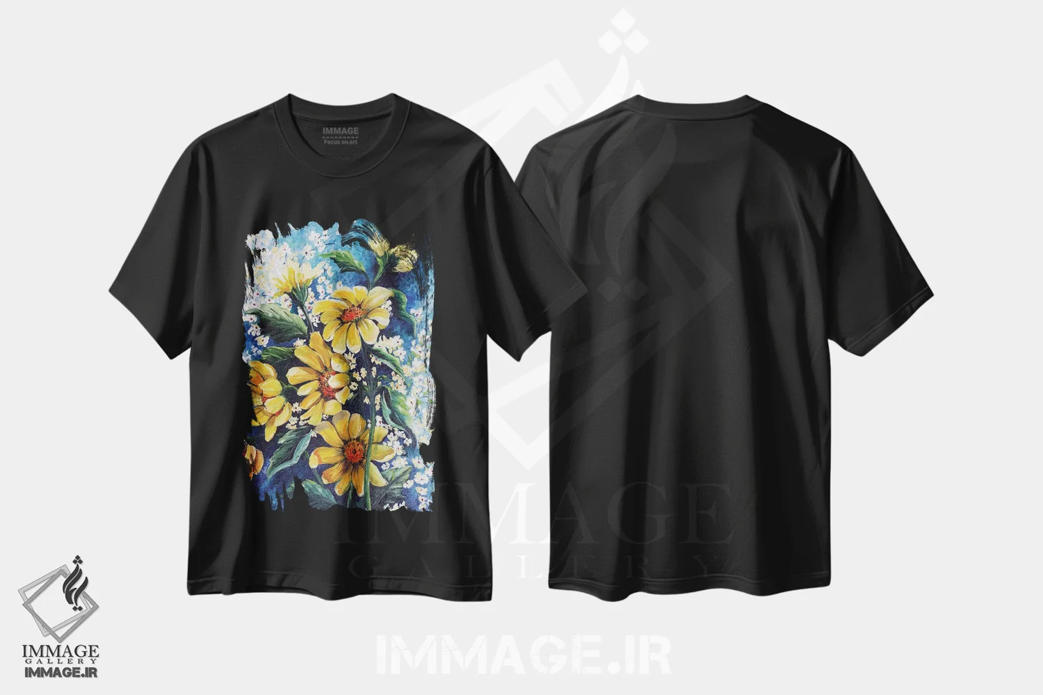 تیشرت مشکی طرح دار نفس گل مینا، هنر فاخر معاصر اثر کارین داون کلشال-بست | immage.ir