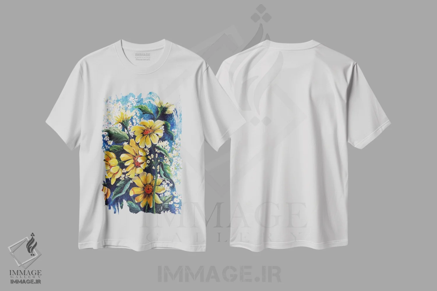 تیشرت سفید طرح دار نفس گل مینا، هنر فاخر معاصر اثر کارین داون کلشال-بست | فروشگاه ایماژ