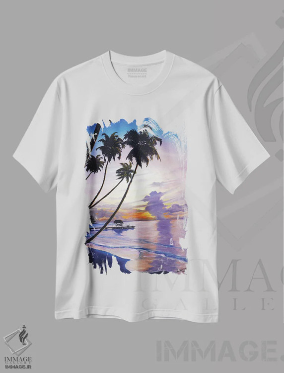 تیشرت سفید طرح دار غروب در نقطۀ کبوتر، دکور ساحلی اثر کارین داون کلشال-بست | immage.ir