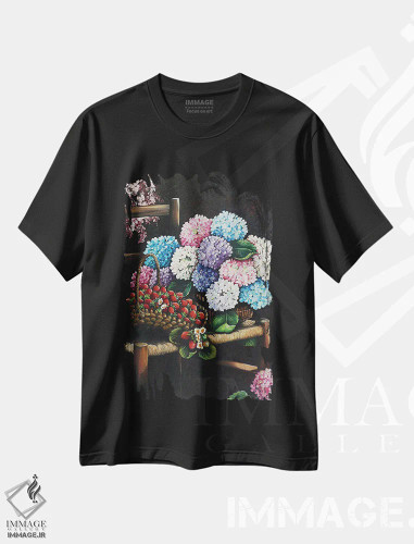 تیشرت مشکی طرح دار از باغ من، هنر فاخر معاصر اثر کارین داون کلشال-بست | فروشگاه ایماژ