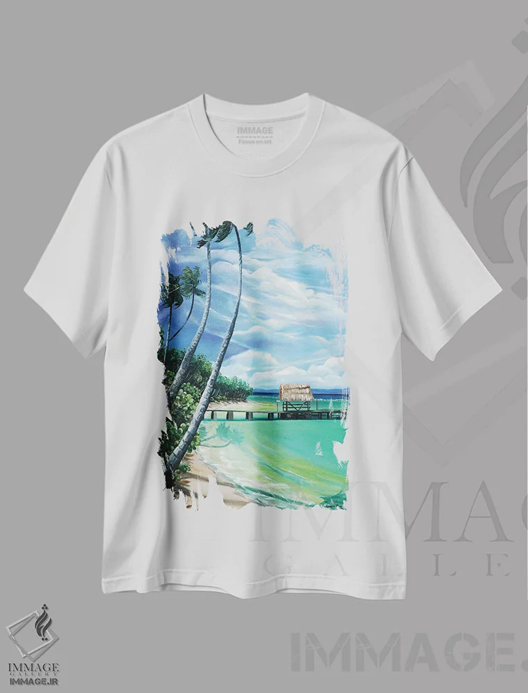 تیشرت سفید طرح دار نقطۀ کبوتر، هنر فاخر معاصر اثر کارین داون کلشال-بست | فروشگاه ایماژ