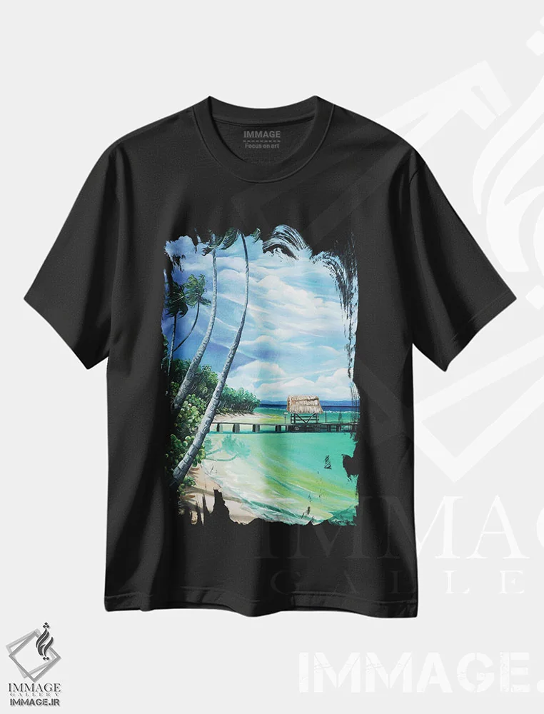 تیشرت مشکی طرح دار نقطۀ کبوتر، هنر فاخر معاصر اثر کارین داون کلشال-بست | immage.ir