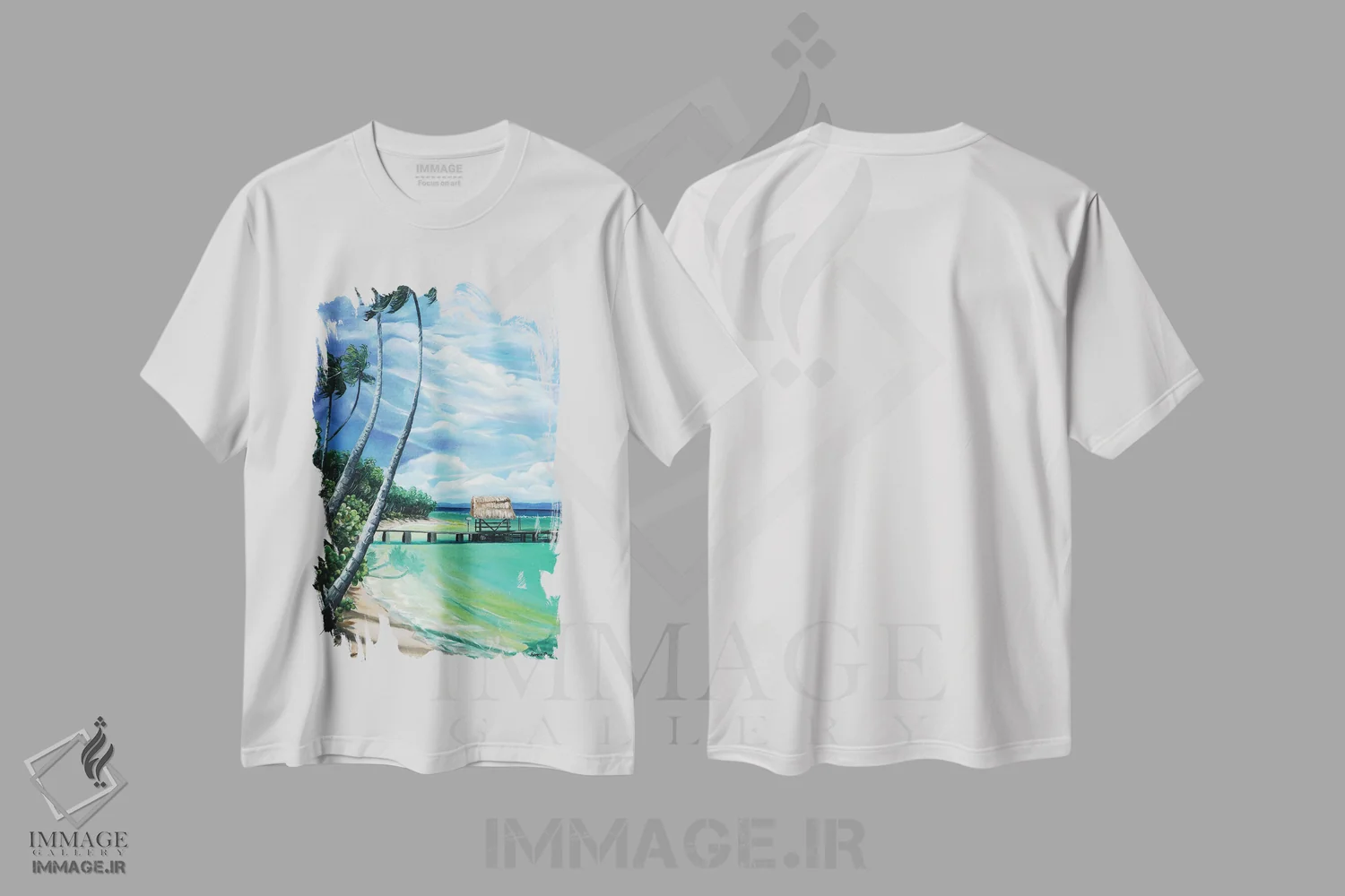 تیشرت سفید طرح دار نقطۀ کبوتر، هنر فاخر معاصر اثر کارین داون کلشال-بست | فروشگاه ایماژ