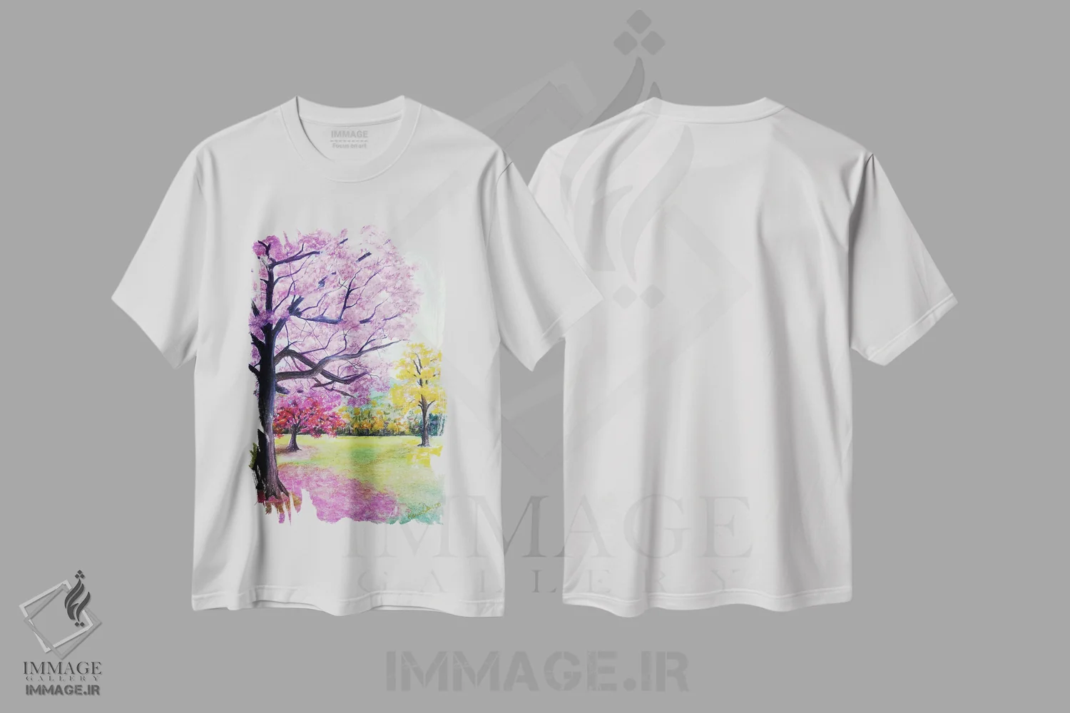 تیشرت سفید طرح دار پوئی صورتی و زرد ساوانا، هنر فاخر معاصر اثر کارین داون کلشال-بست | immage.ir