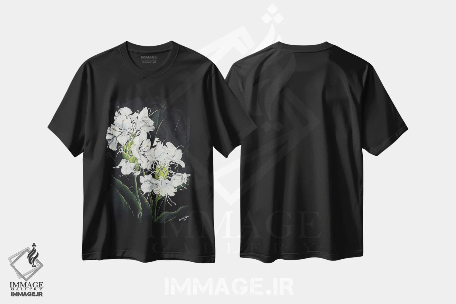 تیشرت مشکی طرح دار زنجبیل پروانه ای، هنر فاخر معاصر اثر کارین داون کلشال-بست | immage.ir