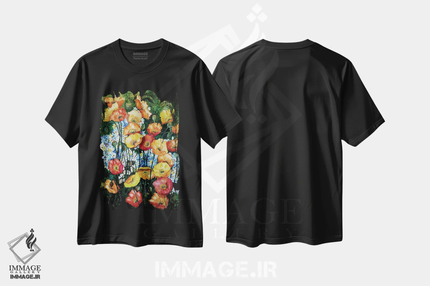 تیشرت مشکی طرح دار رویاهای کالیفرنیا، هنر فاخر معاصر اثر کارین داون کلشال-بست | فروشگاه ایماژ