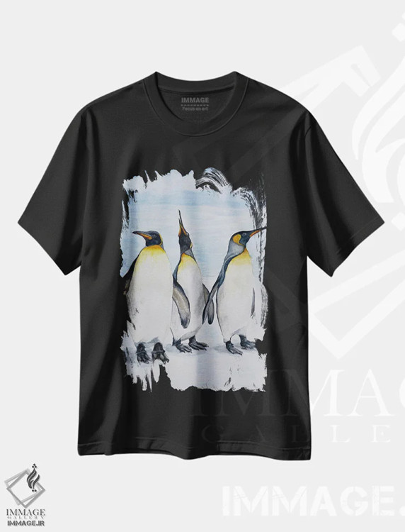 تیشرت مشکی طرح دار پنگوئن های شاد، مدیوم اثر لوسیا کازاردووا | فروشگاه ایماژ