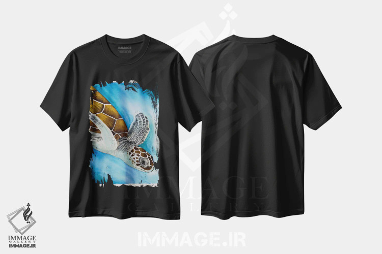 تیشرت مشکی طرح دار لاک پشت شناگر، مدیوم اثر لوسیا کازاردووا | immage.ir