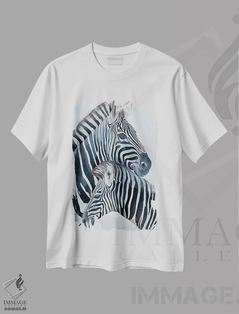 تیشرت سفید طرح دار عشق گورخرها، مدیوم اثر لوسیا کازاردووا | فروشگاه ایماژ