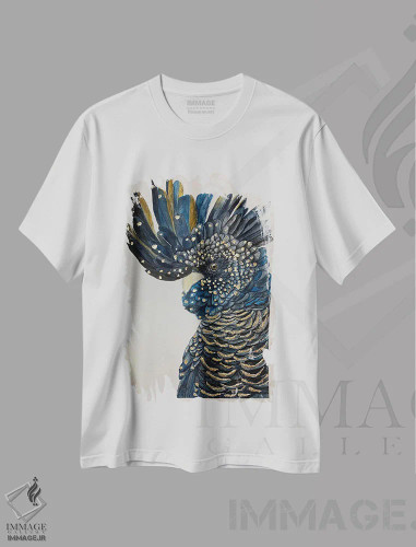 تیشرت سفید طرح دار کاکاتو سیاه آبی، مدیوم اثر لوسیا کازاردووا | فروشگاه ایماژ