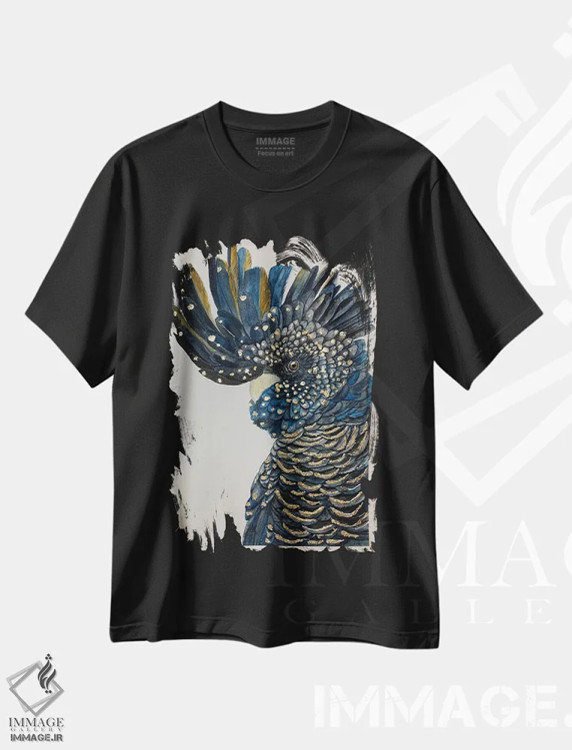 تیشرت مشکی طرح دار کاکاتو سیاه آبی، مدیوم اثر لوسیا کازاردووا | immage.ir