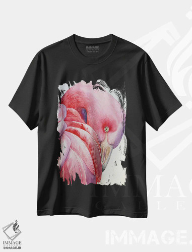 تیشرت مشکی طرح دار فلامینگوی صورتی، مدیوم اثر لوسیا کازاردووا | فروشگاه ایماژ