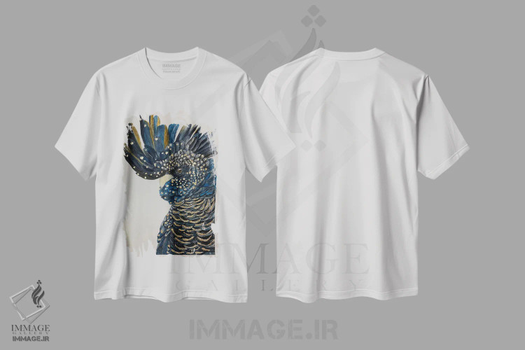 تیشرت سفید طرح دار کاکاتو سیاه آبی، مدیوم اثر لوسیا کازاردووا | فروشگاه ایماژ