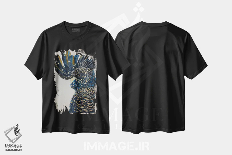 تیشرت مشکی طرح دار کاکاتو سیاه آبی، مدیوم اثر لوسیا کازاردووا | immage.ir