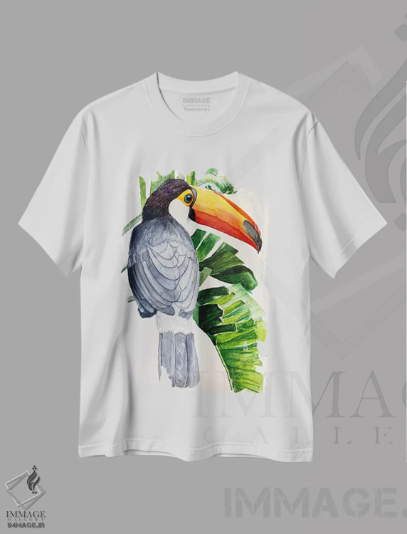 تیشرت سفید طرح دار توکان شاد، مدیوم اثر لوسیا کازاردووا | فروشگاه ایماژ