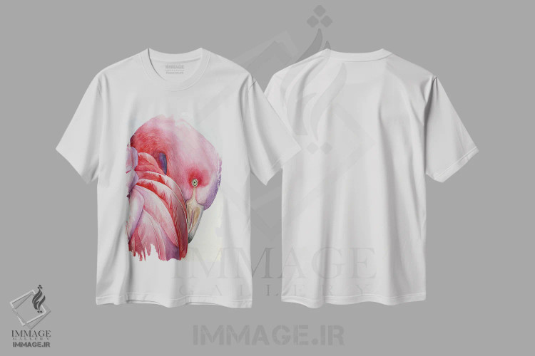 تیشرت سفید طرح دار فلامینگوی صورتی، مدیوم اثر لوسیا کازاردووا | immage.ir