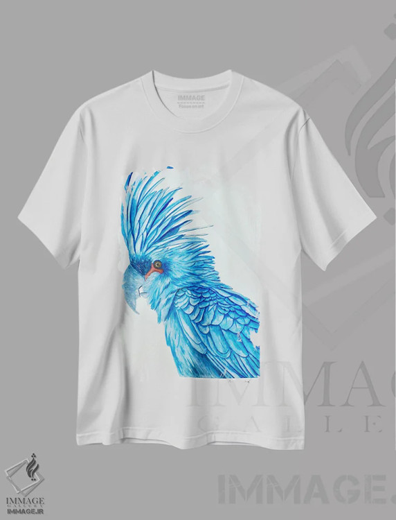 تیشرت سفید طرح دار مکائوی آبی، مدیوم اثر لوسیا کازاردووا | immage.ir