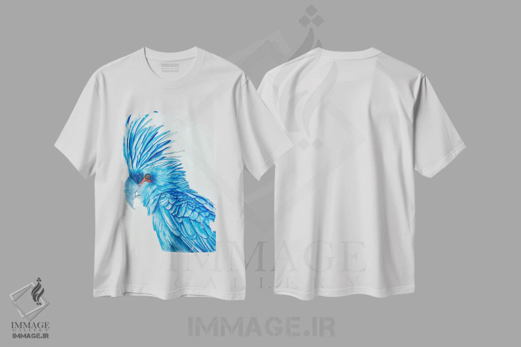 تیشرت سفید طرح دار مکائوی آبی، مدیوم اثر لوسیا کازاردووا | immage.ir