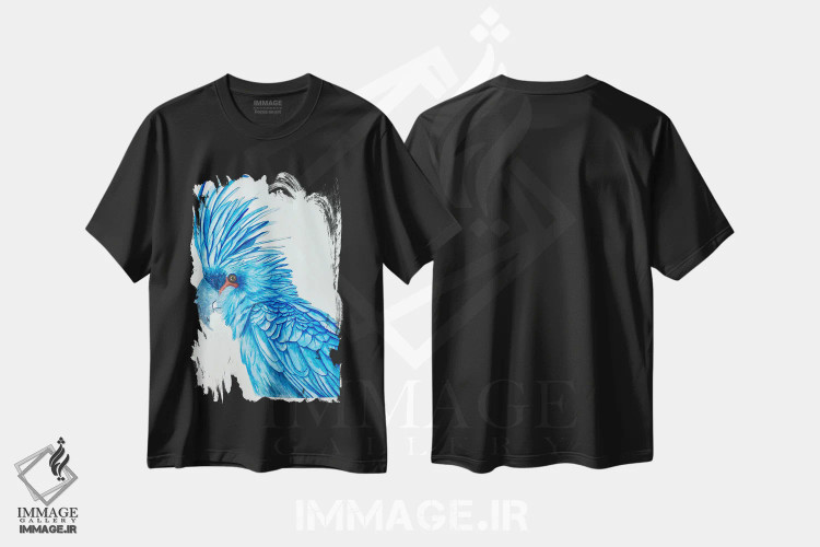 تیشرت مشکی طرح دار مکائوی آبی، مدیوم اثر لوسیا کازاردووا | فروشگاه ایماژ