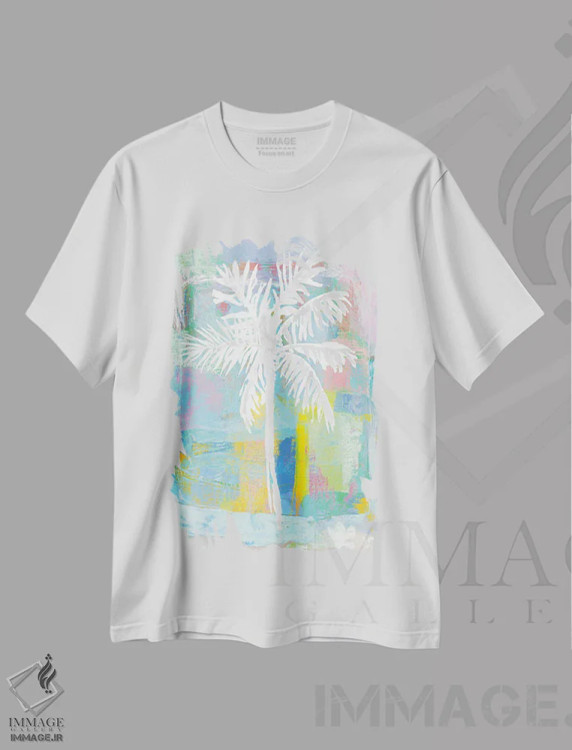 تیشرت سفید طرح دار نخل انتزاعی، تزئینی اثر کریستن درو | فروشگاه ایماژ