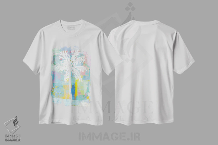 تیشرت سفید طرح دار نخل انتزاعی، تزئینی اثر کریستن درو | فروشگاه ایماژ
