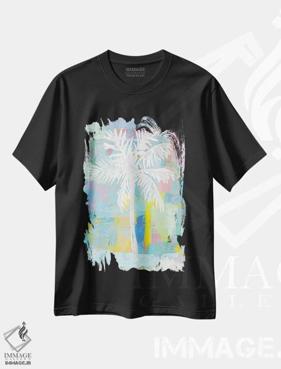 تیشرت مشکی طرح دار نخل انتزاعی، تزئینی اثر کریستن درو | immage.ir